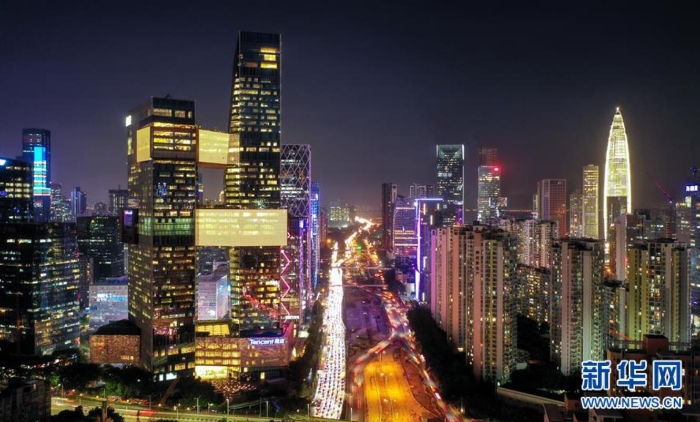 9月22日拍攝的深圳市南山區科技園夜景（無人機照片）。新華社記者 毛思倩 攝