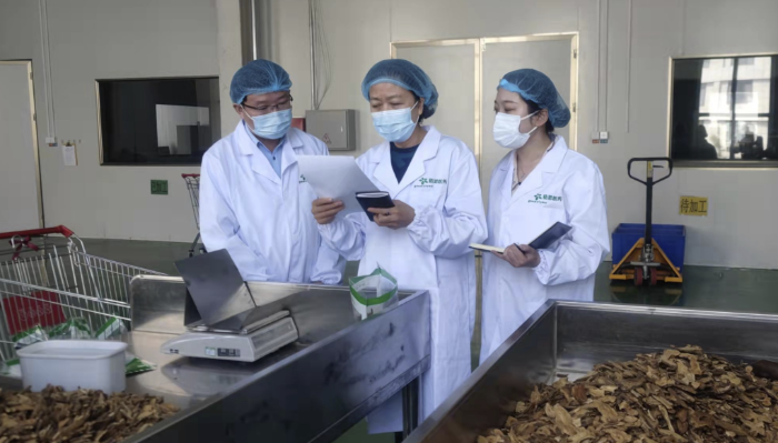 圖為執法人員對防疫用中藥飲片質量進行監督檢查。