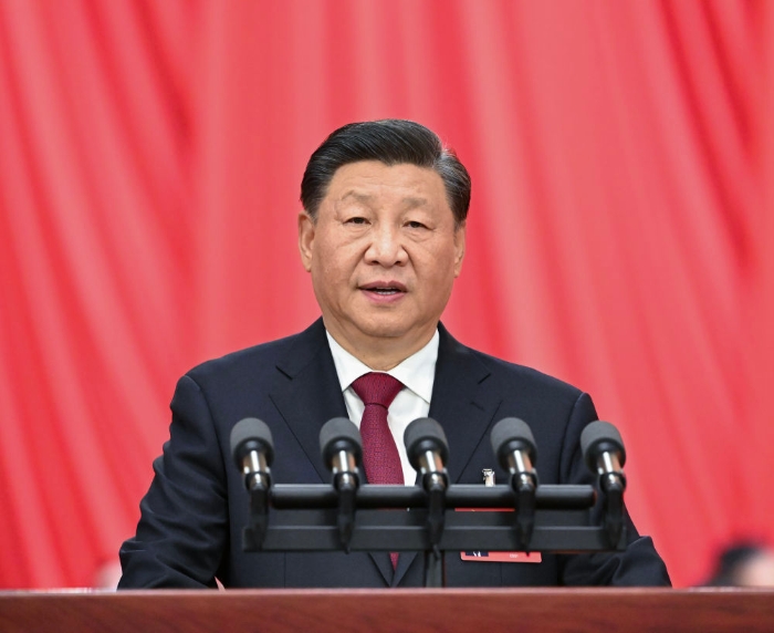 10月16日，習近平在中國共產(chǎn)黨第二十次全國代表大會上作報告。新華社記者 饒愛民 攝