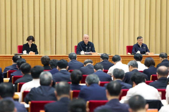 10月7日至8日，全國宣傳思想文化工作會議在北京召開。會上傳達了習近平重要指示。中共中央政治局常委、中央書記處書記蔡奇出席會議并講話。 新華社記者 姚大偉 攝